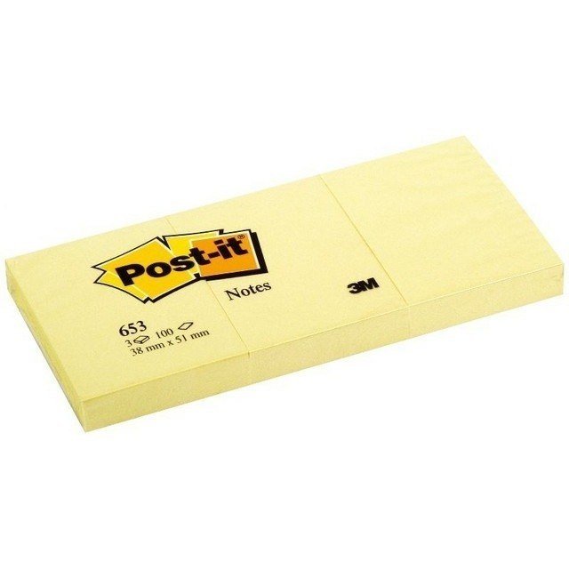 BLOCZEK POST IT ŻÓŁTE 38 X 51 MM 3 BLOCZKI PO 100 KARTEK SAMOPRZYLEPNY