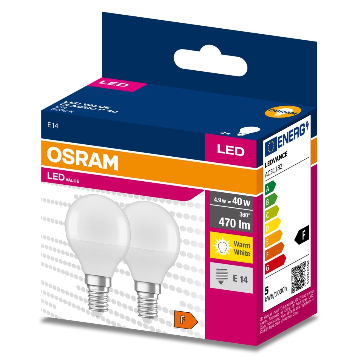 2PAK Żarówka LED E14 P45 4 9W 40W 470lm 2700K Ciepła 200 OSRAM VALUE