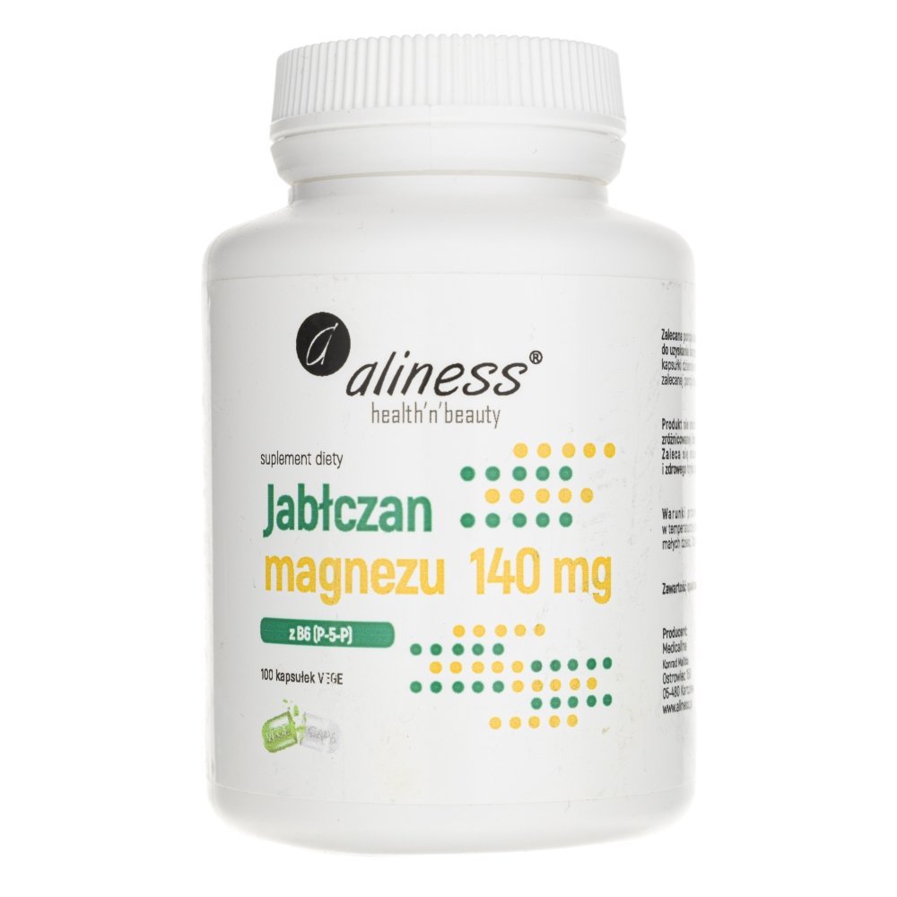 Aliness Jabłczan magnezu 140 mg z B6 Suplement diety 100 kapsułek