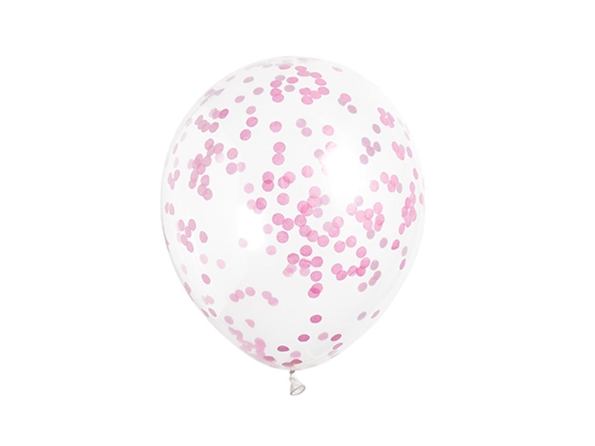 Balony przezroczyste z różowym konfetti w środku 30 cm 6 szt