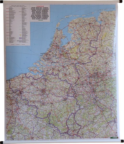 Benelux Belgia Holandia Luksemburg Mapa ścienna samochodowa 1 500