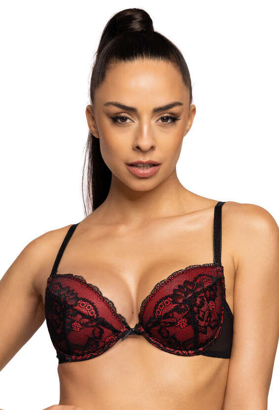 Biustonosz Push Up Czarno Czerwony Mollie M F Mat Lingerie