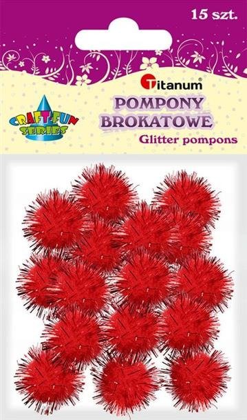 Brokatowe Pompony 18mm 15szt Czerwone CRAFT FUN Czerwony Titanum