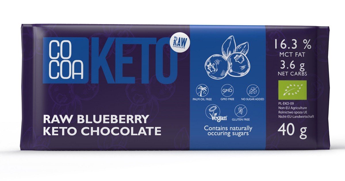 CZEKOLADA KETO Z JAGODAMI I OLEJEM MCT BEZ DODATKU CUKRU BIO 40 G