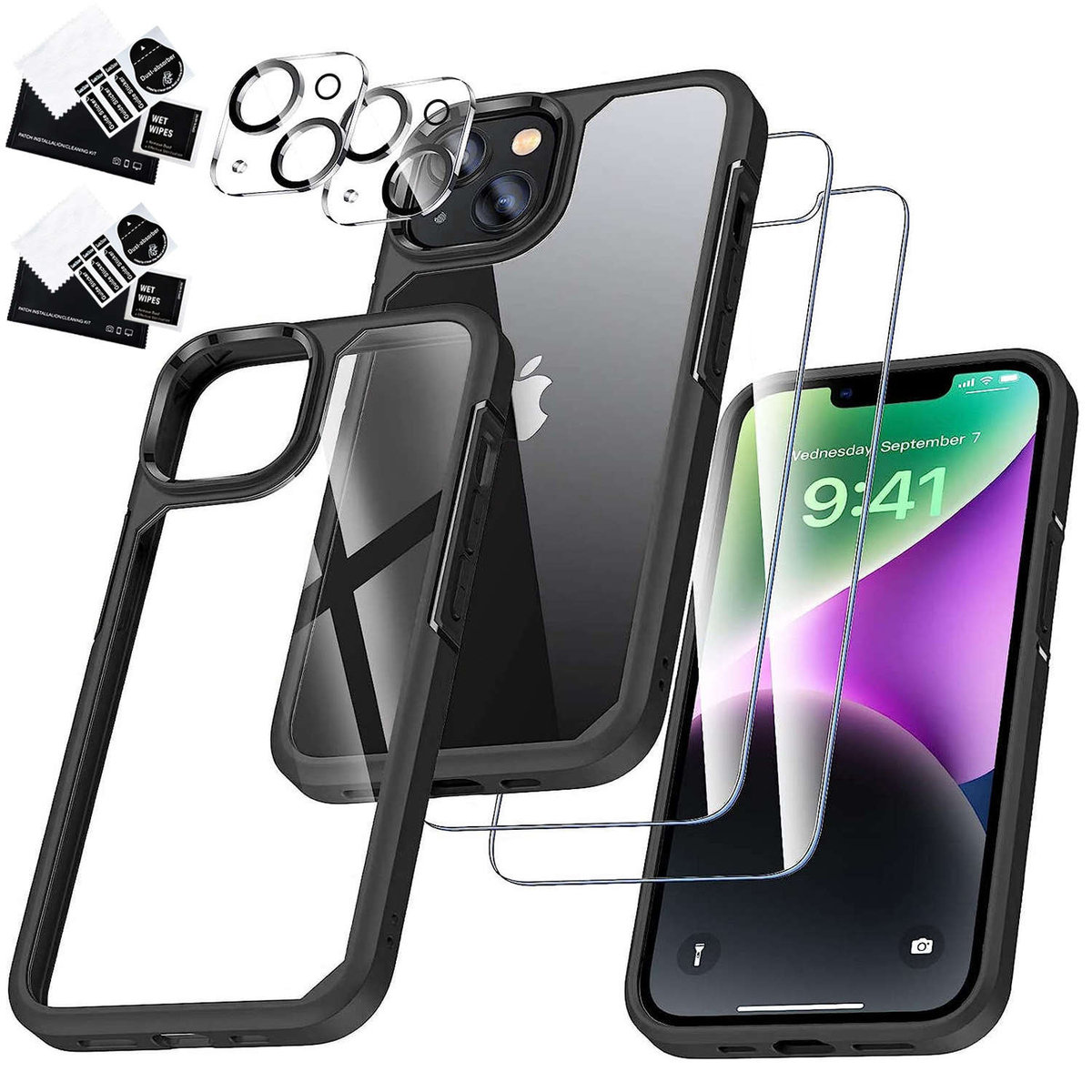 Etui Case do iPhone 14 Plus zestaw 4 szkieł 5w1 pancerne 360 Alogy