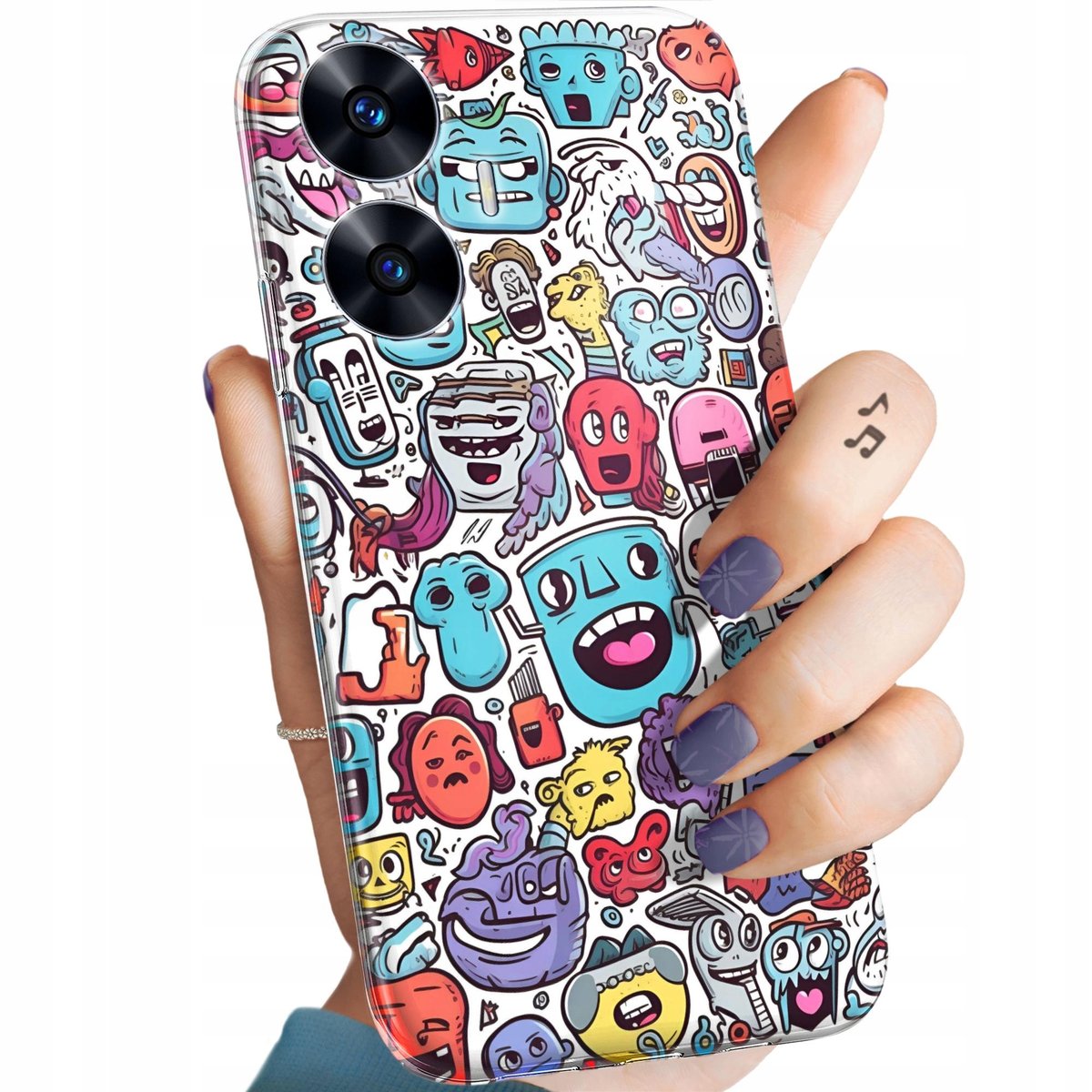 Etui Do Realme C55 Wzory Doodle Zwierzęta Potwory Rysunki Obudowa