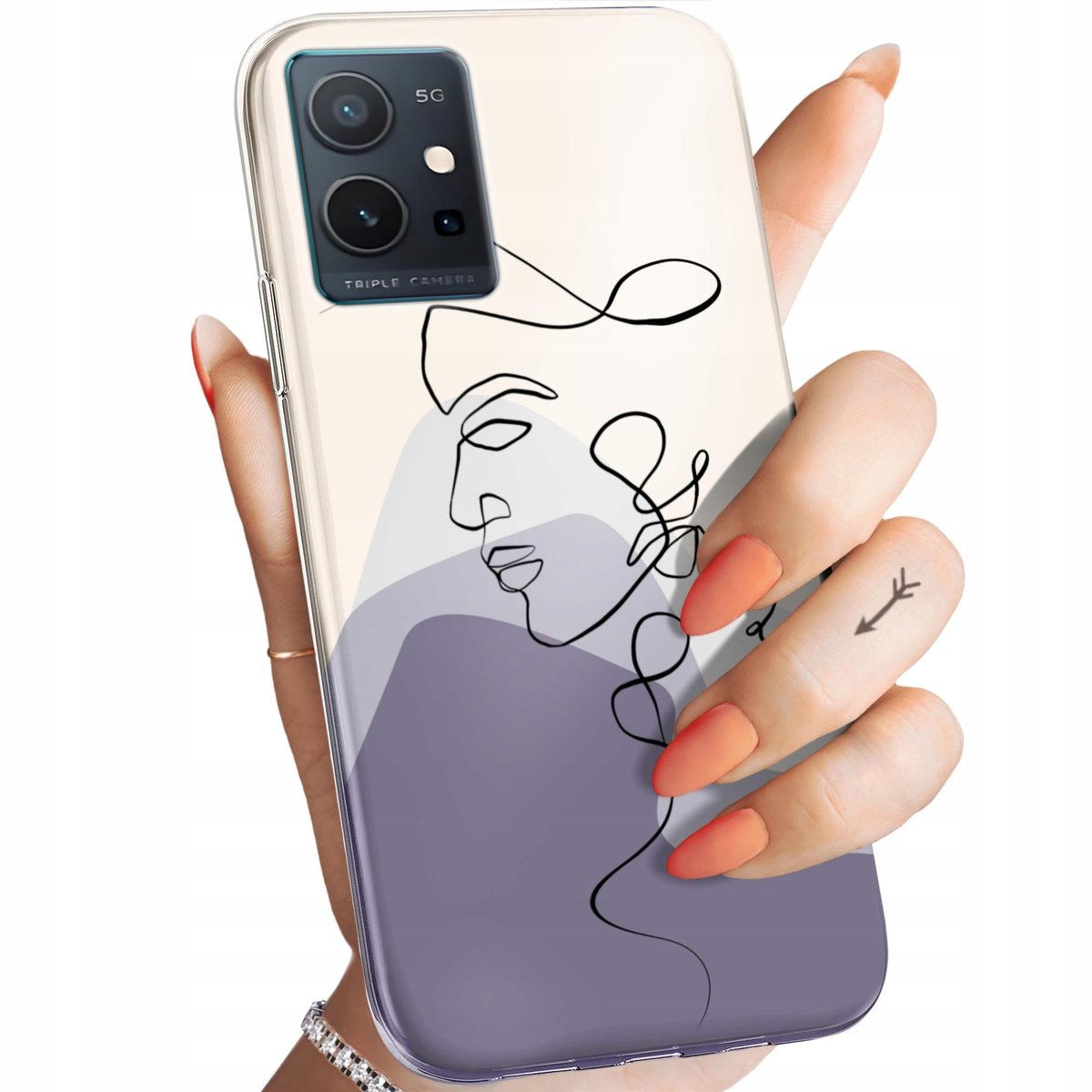 Etui Do Vivo Y55 5G Wzory Continuous Line Art Kreska Linie Obudowa Case