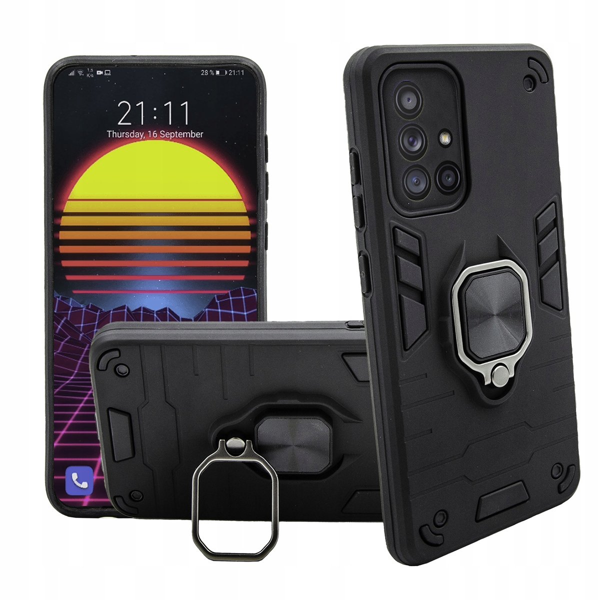 Etui Pancerne Do Samsung Galaxy A71 4G Czarne Obudowa Armor Holder Ring