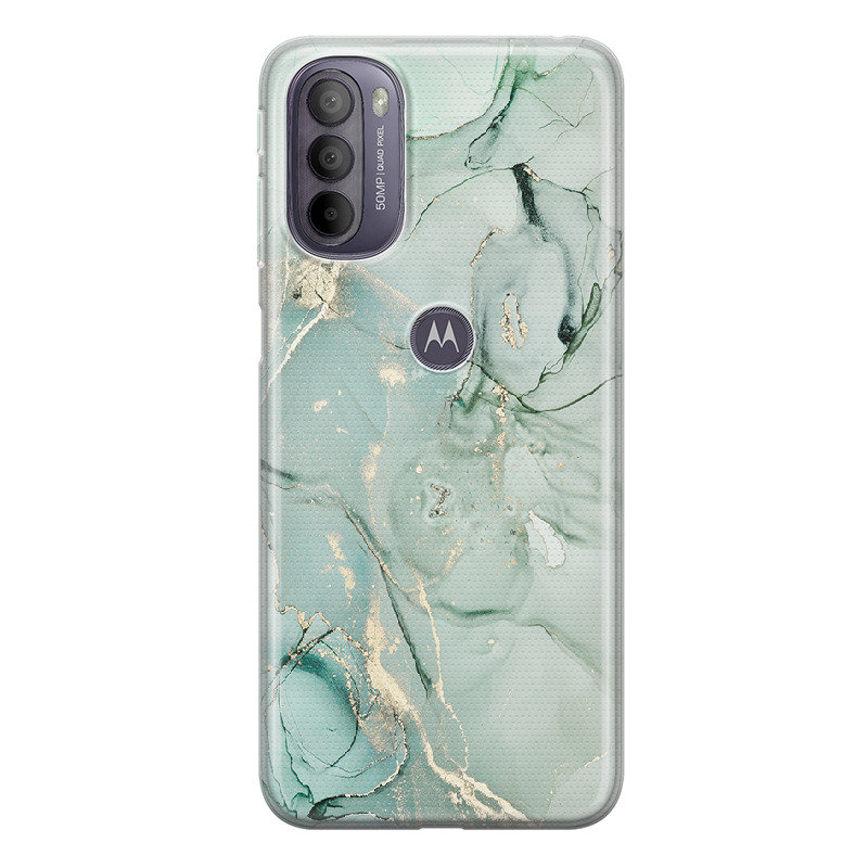 Etui Silikonowe Z Nadrukiem Motorola Moto G52 Marmur Pistacja Golden