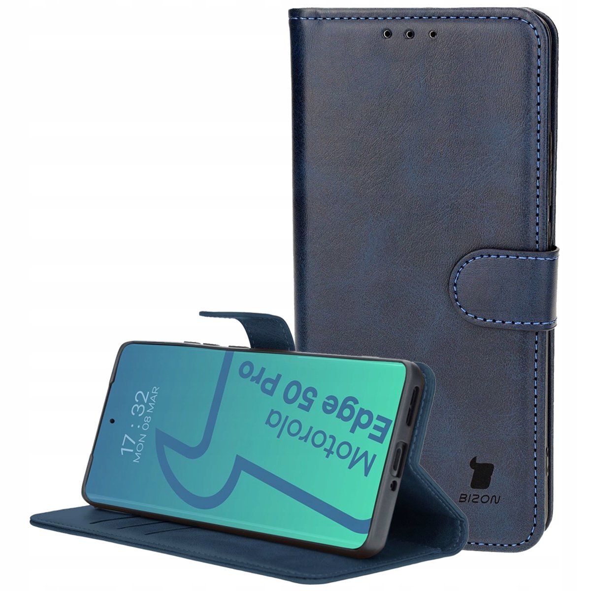 Etui z klapką Bizon Case Pocket do Motorola Edge 50 Pro granatowe