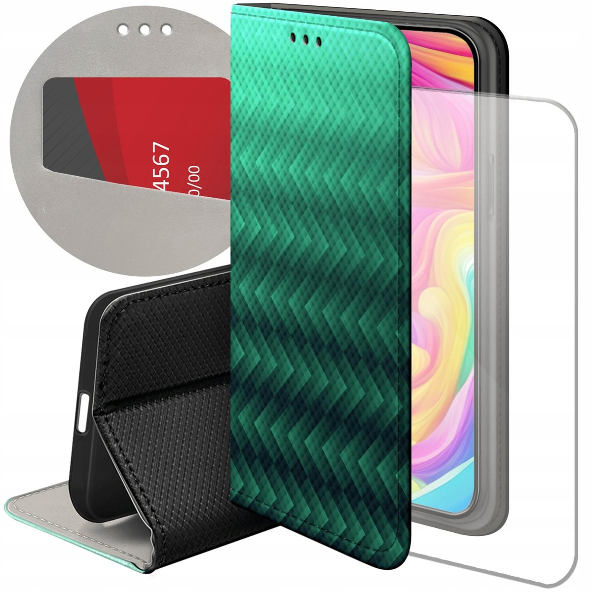 ETUI Z KLAPKĄ DO IPHONE 15 PLUS WZORY ZIELONE GRASSY GREEN FUTERAŁ CASE