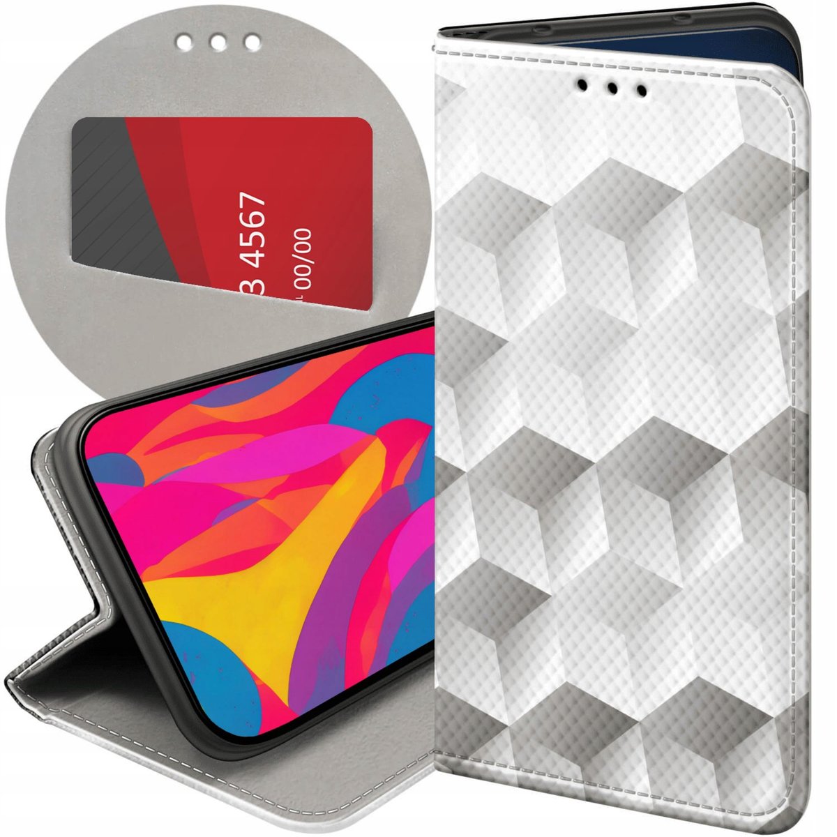 ETUI Z KLAPKĄ DO MOTOROLA MOTO G10 G30 WZORY 3D GEOMETRYCZNE ILUZJA