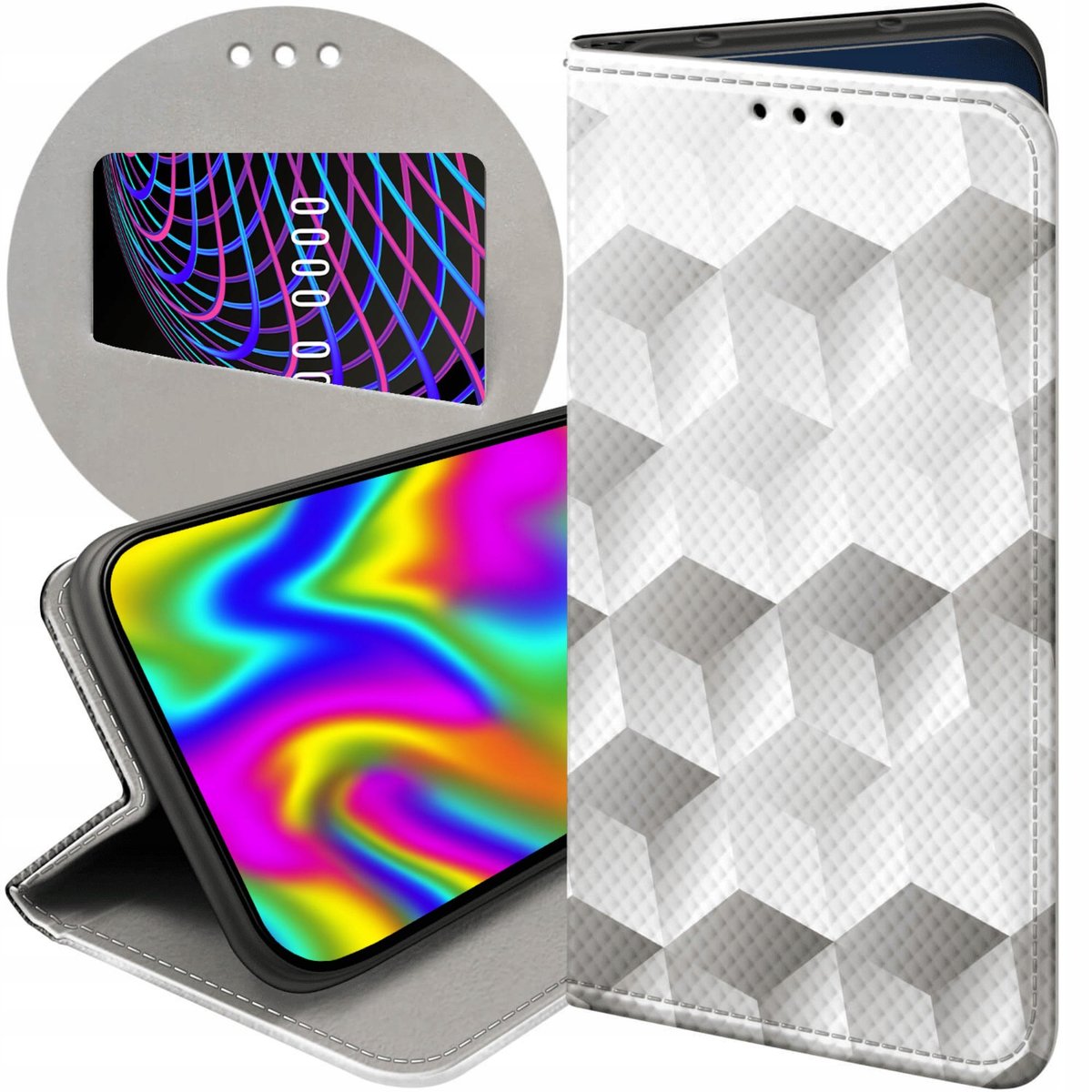 ETUI Z KLAPKĄ DO REALME 9I 5G REALME 10 5G WZORY 3D GEOMETRYCZNE