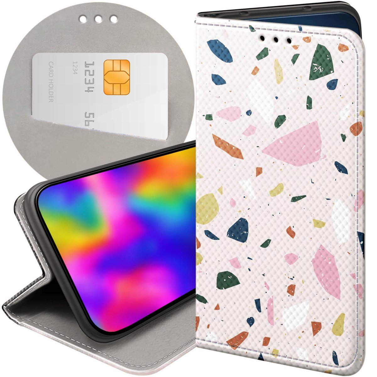 ETUI Z KLAPKĄ DO XIAOMI POCO F4 GT WZORY LASTRIKO TERRAZZO TERAKOTA