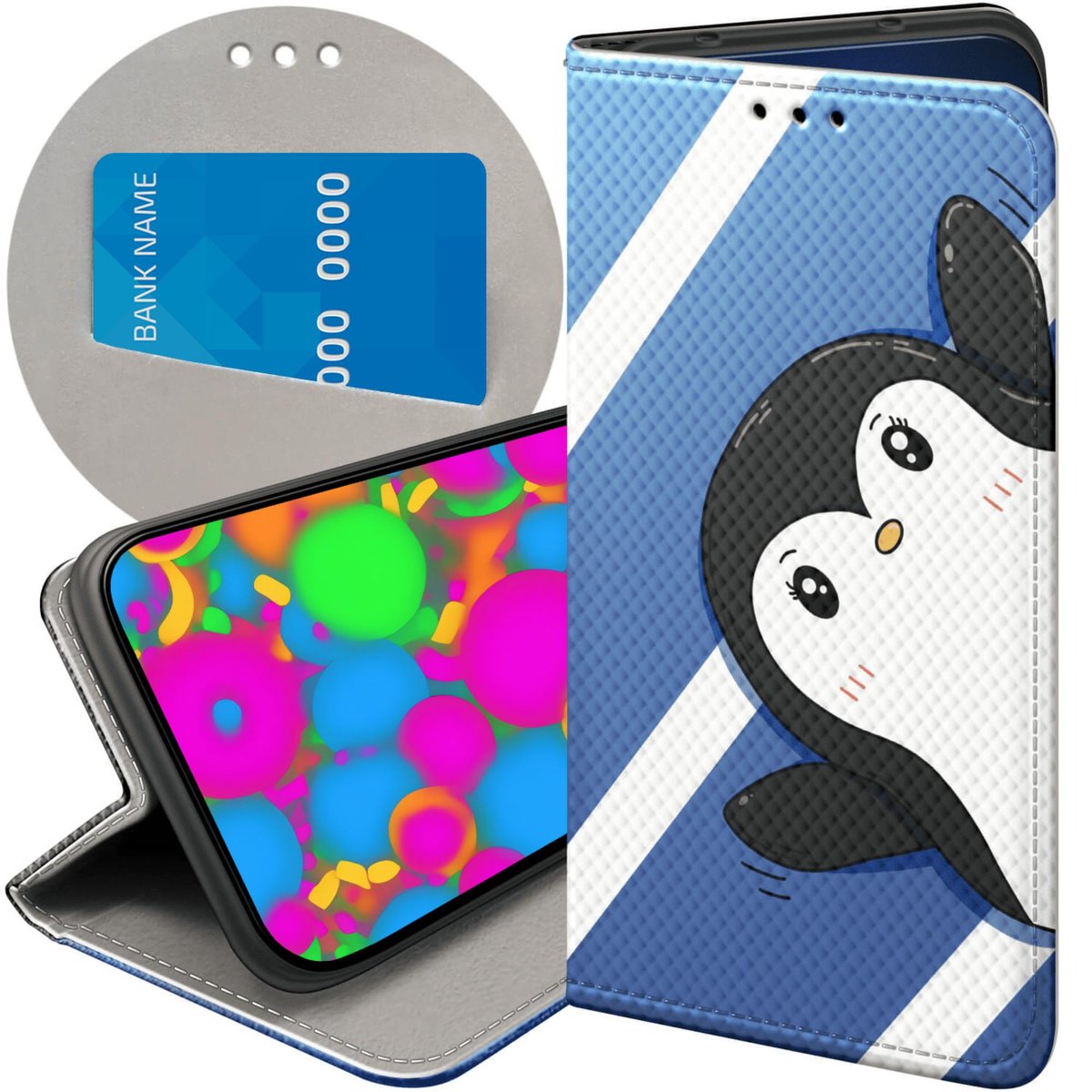 ETUI Z KLAPKĄ DO XIAOMI REDMI 9 WZORY PINGWINEK PINGWIN HAPPY FEET