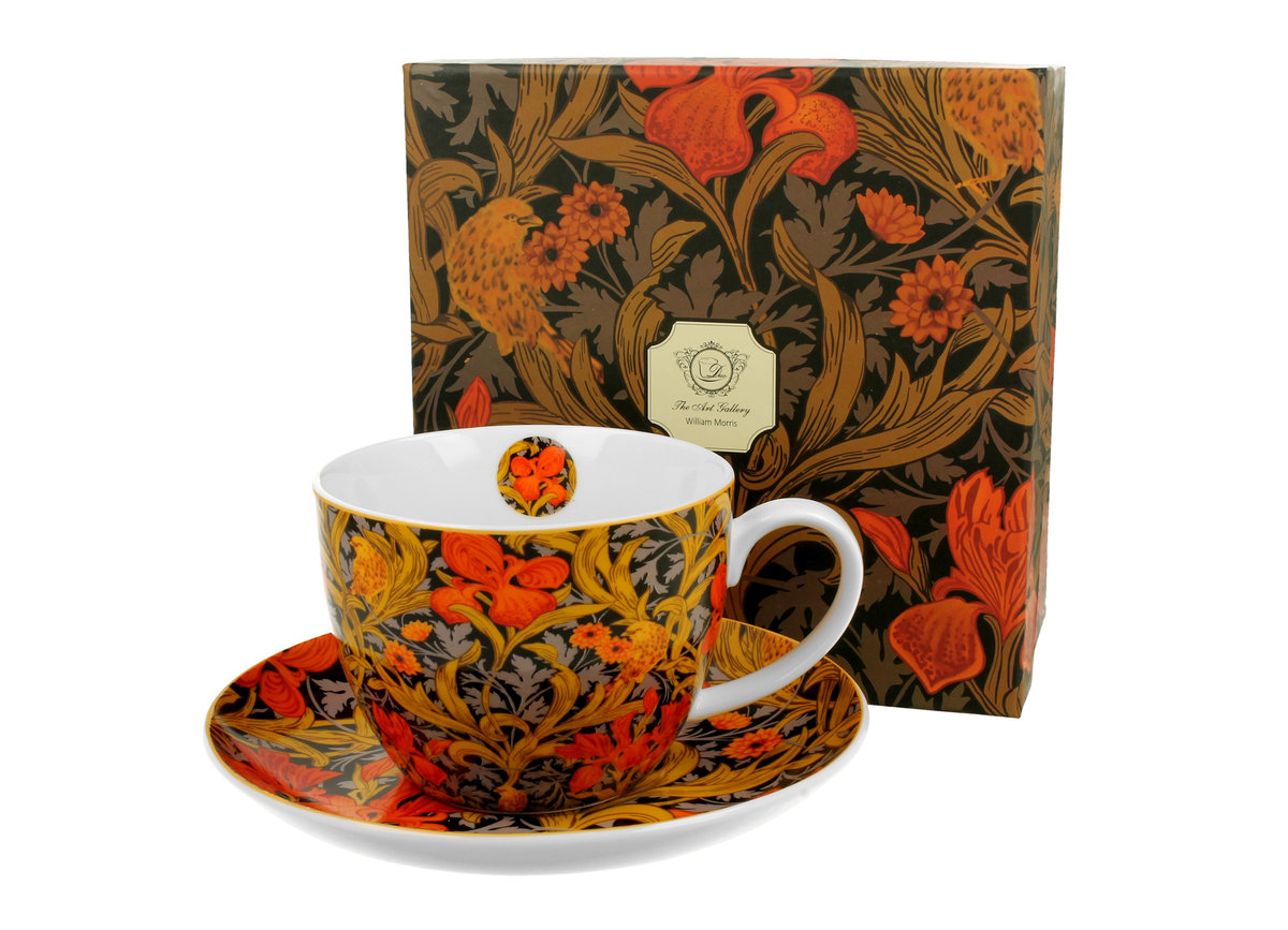 Filiżanka do kawy i herbaty porcelanowa ze spodkiem DUO Orange Irises