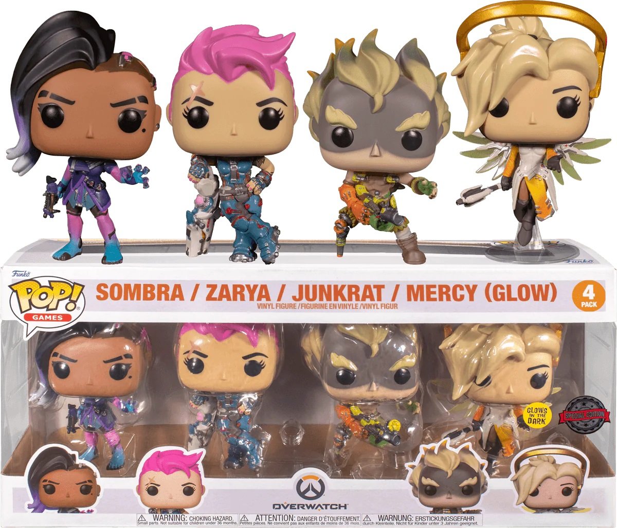 Funko POP Overwatch Sombra Zarya Junkrat Mercy 4pak SE Glow Funko