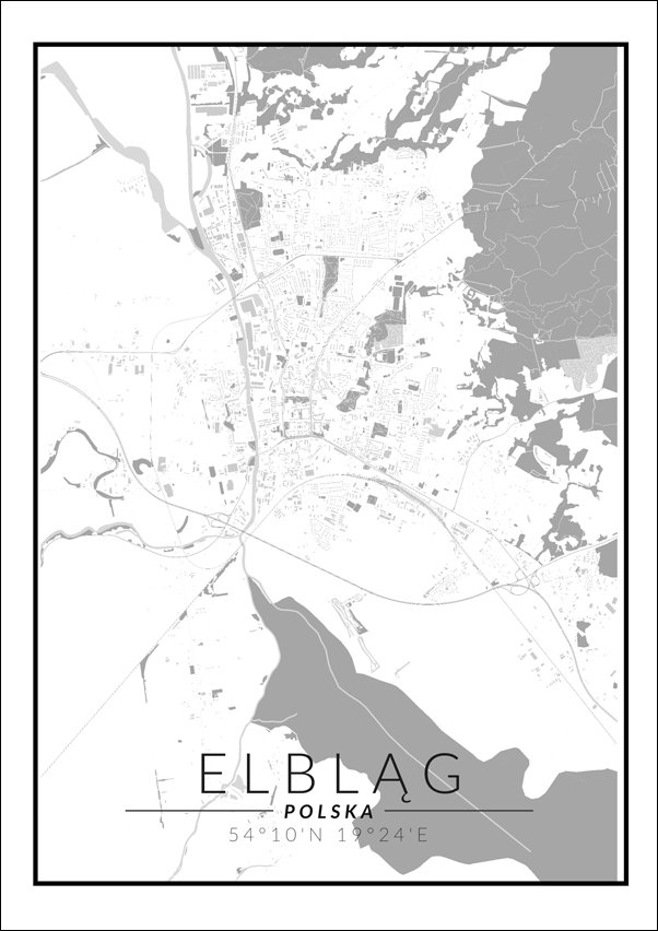 Galeria Plakatu Elblag mapa czarno biała 40x60 cm Galeria Plakatu