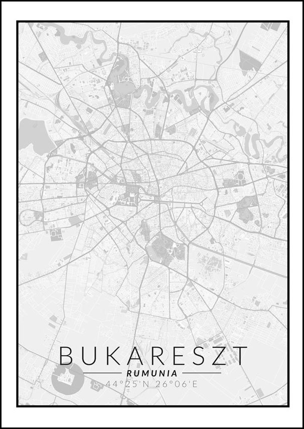 Galeria Plakatu Plakat Bukareszt Mapa Czarno Bia A X Cm