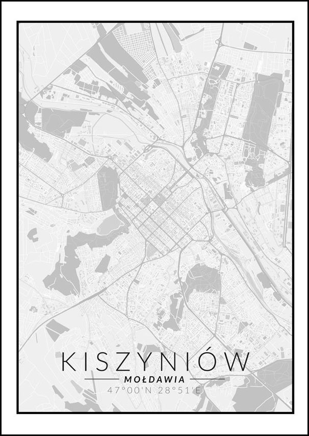 Galeria Plakatu Plakat Kiszyniow Mapa Czarno Biała 40x60 cm