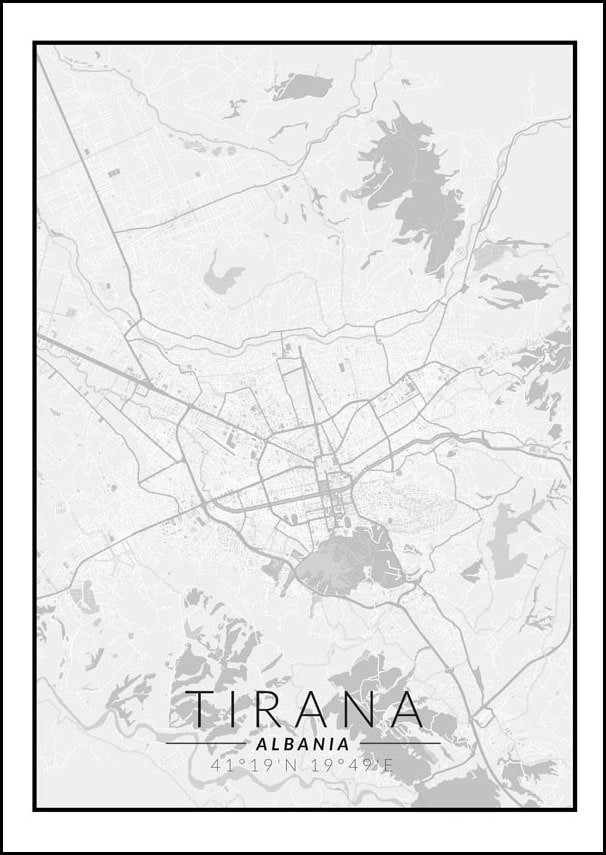 Galeria Plakatu Plakat Tirana Mapa Czarno Bia A X Cm Galeria