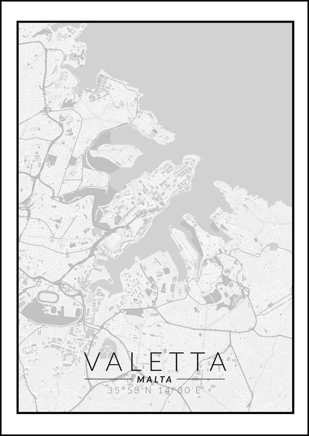 Galeria Plakatu Plakat Valetta Mapa Czarno Biała 61x91 5 cm