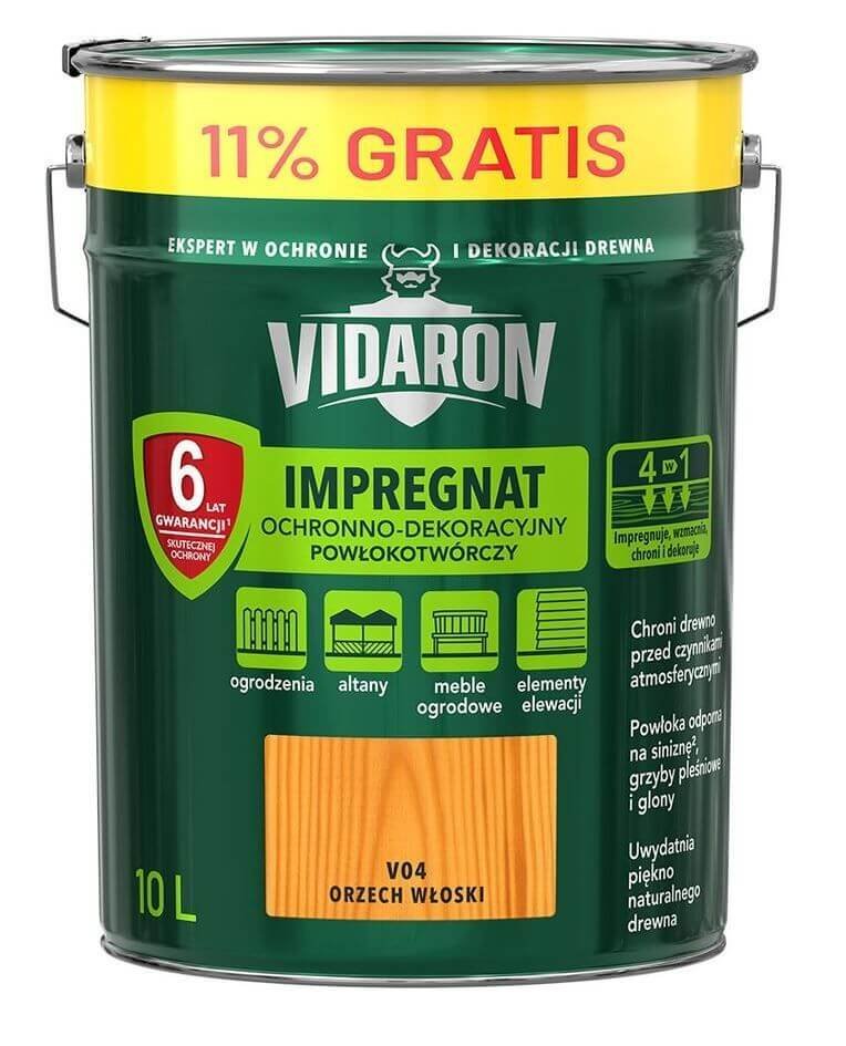 Impregnat Powłokotwórczy Orzech Włoski V04 10 L Vidaron VIDARON