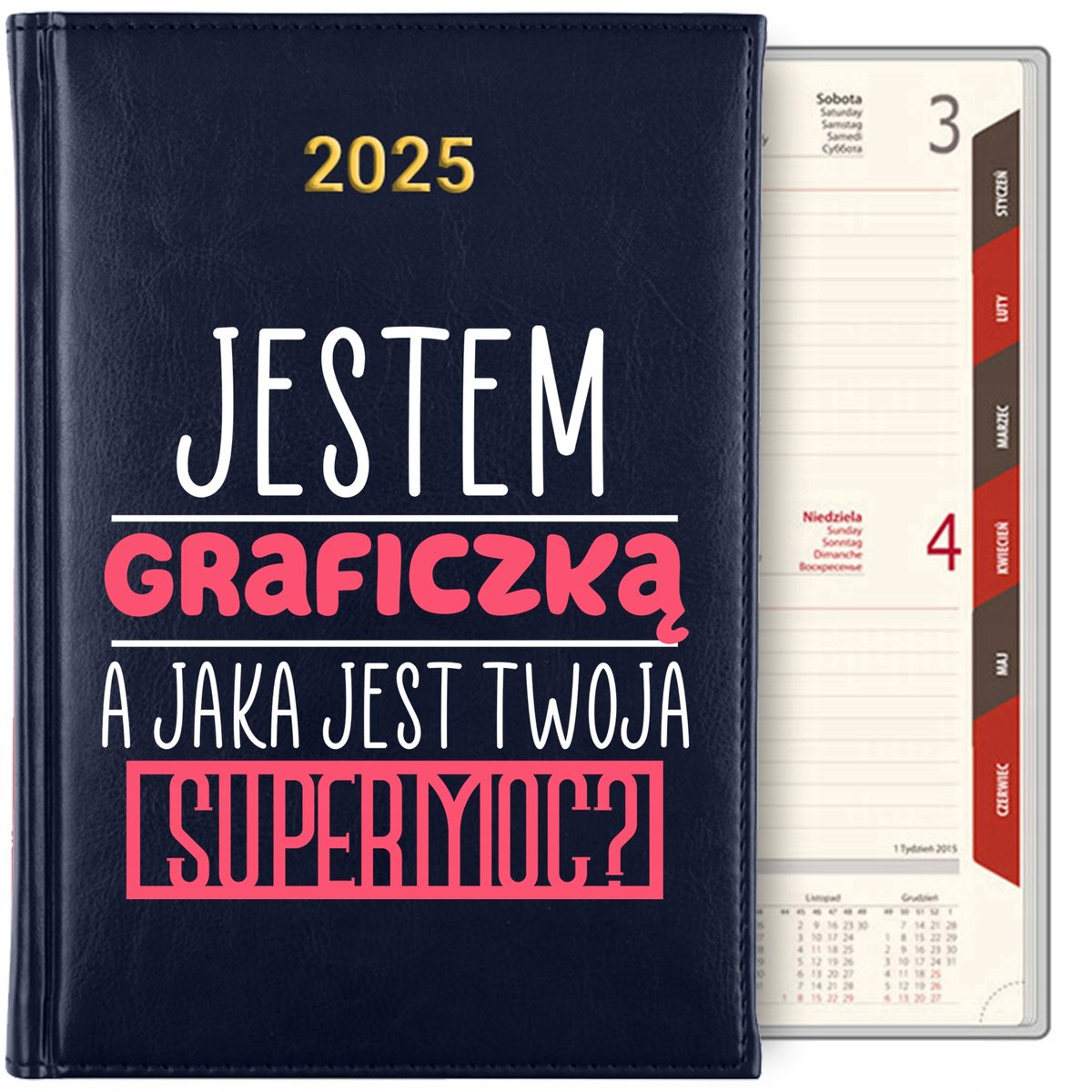 KALENDARZ DZIENNY GRANAT A5 PLANER 2025 TERMINARZ PREZENT DLA GRAFICZKI