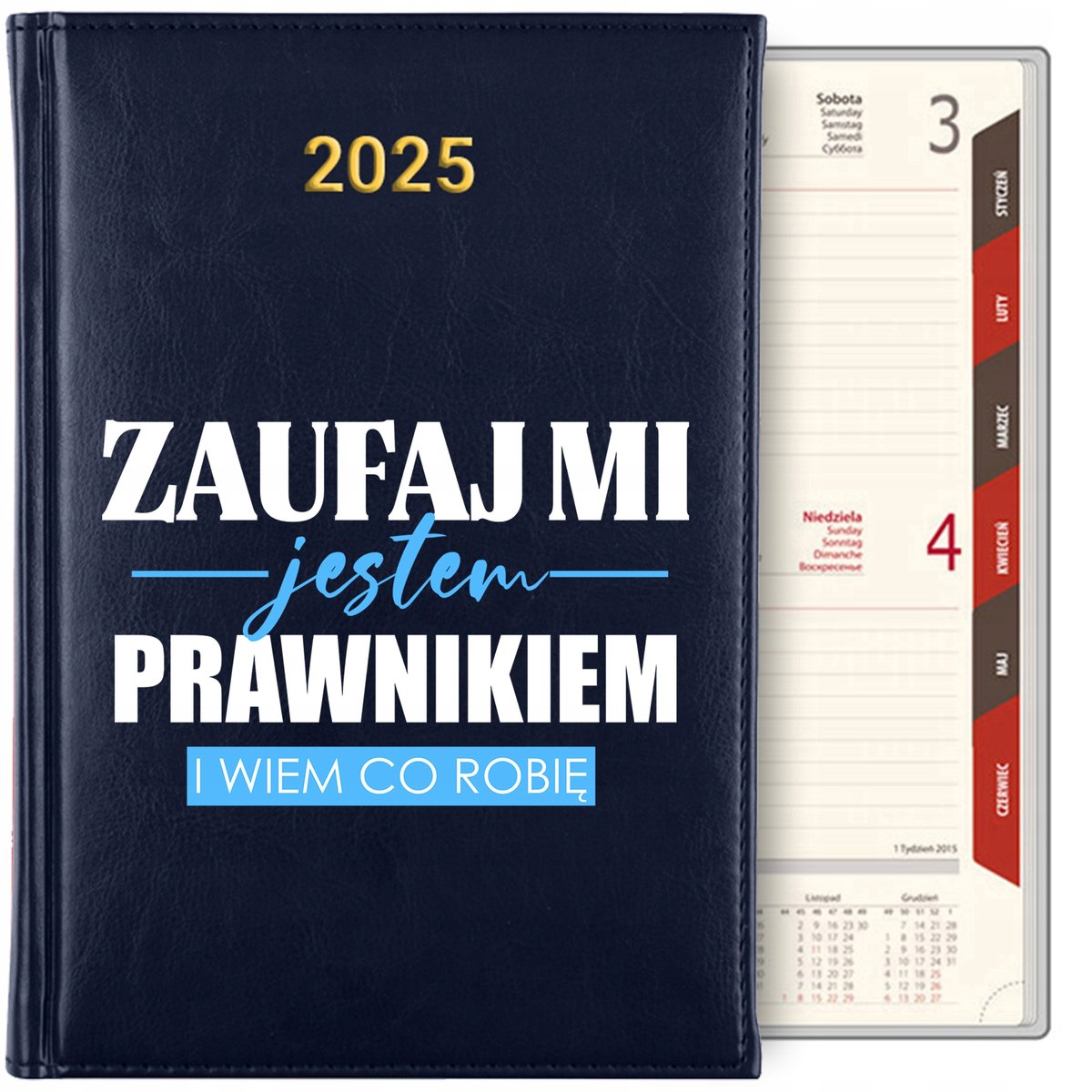 KALENDARZ TERMINARZ PLANER DZIENNY GRANAT A5 2025 Prezent PRAWNIKA