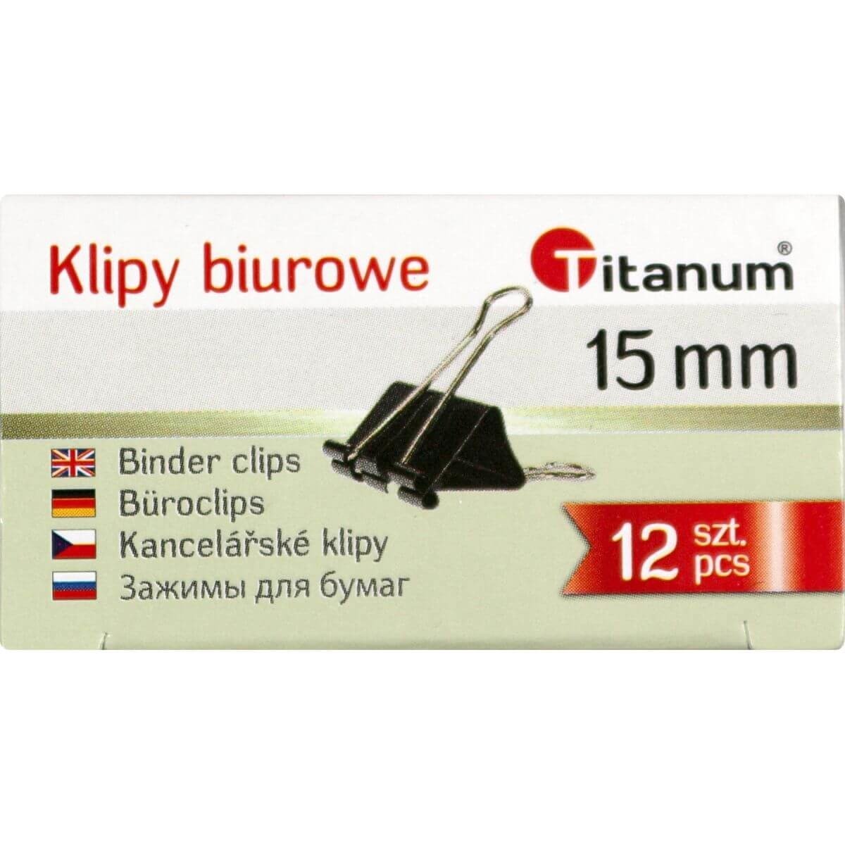 Klipy Biurowe Klip Klipsy Klamry Czarne 15mm 12szt 15mm Titanum