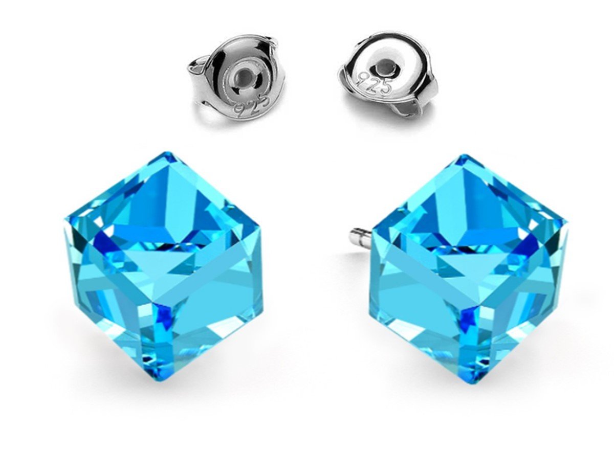 Kolczyki Srebrne Kostki Cube Swarovski Aquamarine Nefryt Moda Sklep