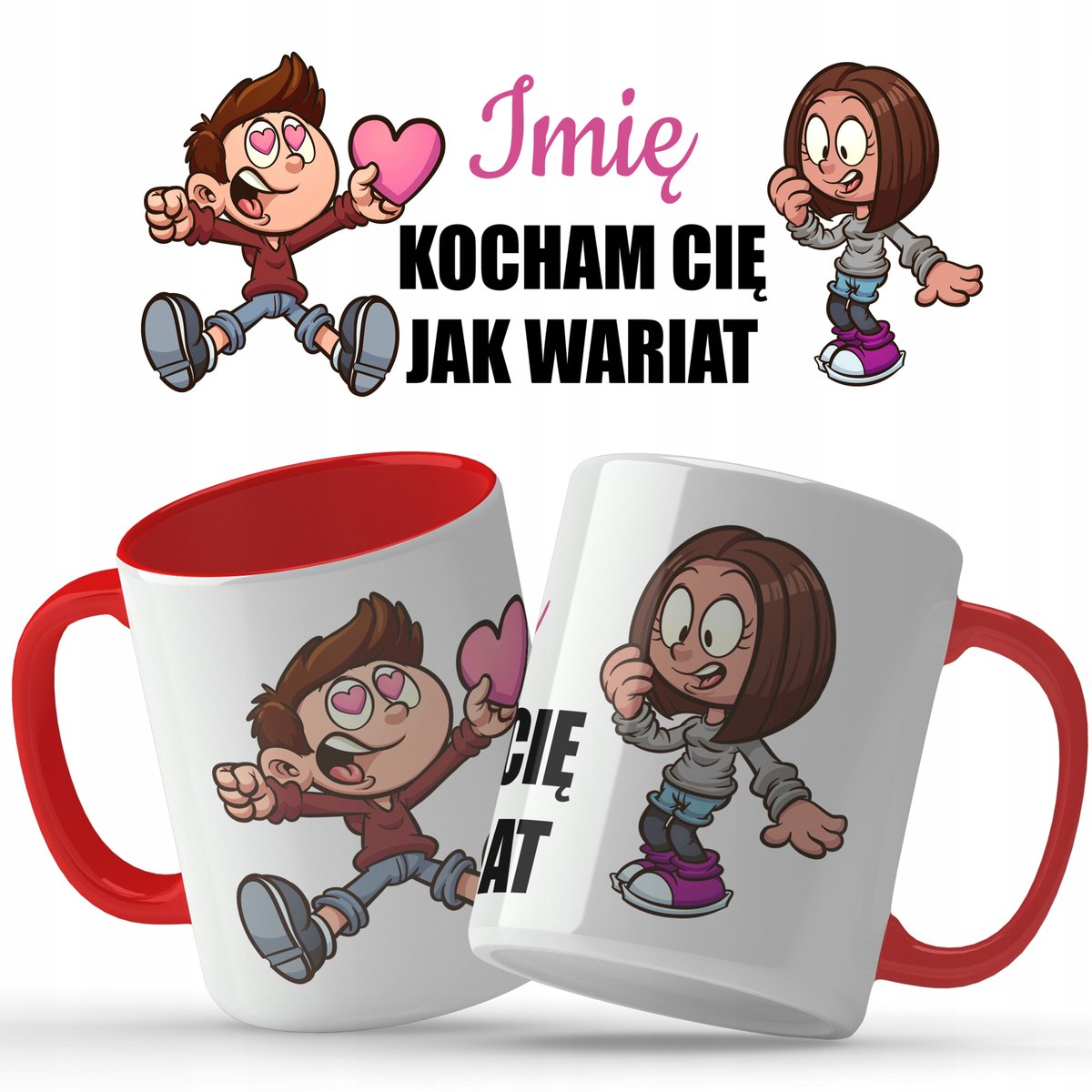 Kubek ceramiczny Red Na Prezent Walentynki Kocham Cię IMIĘ Wz 300 ml