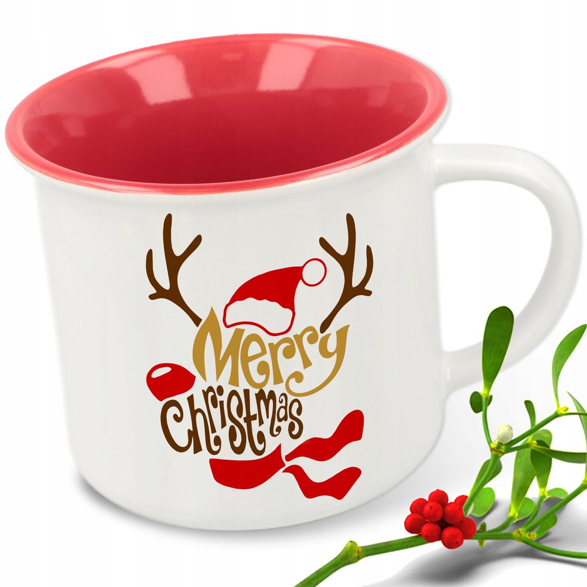 Kubek Ceramiczny Retro Prezent Czerwony Renifer Merry Christmas Wiele