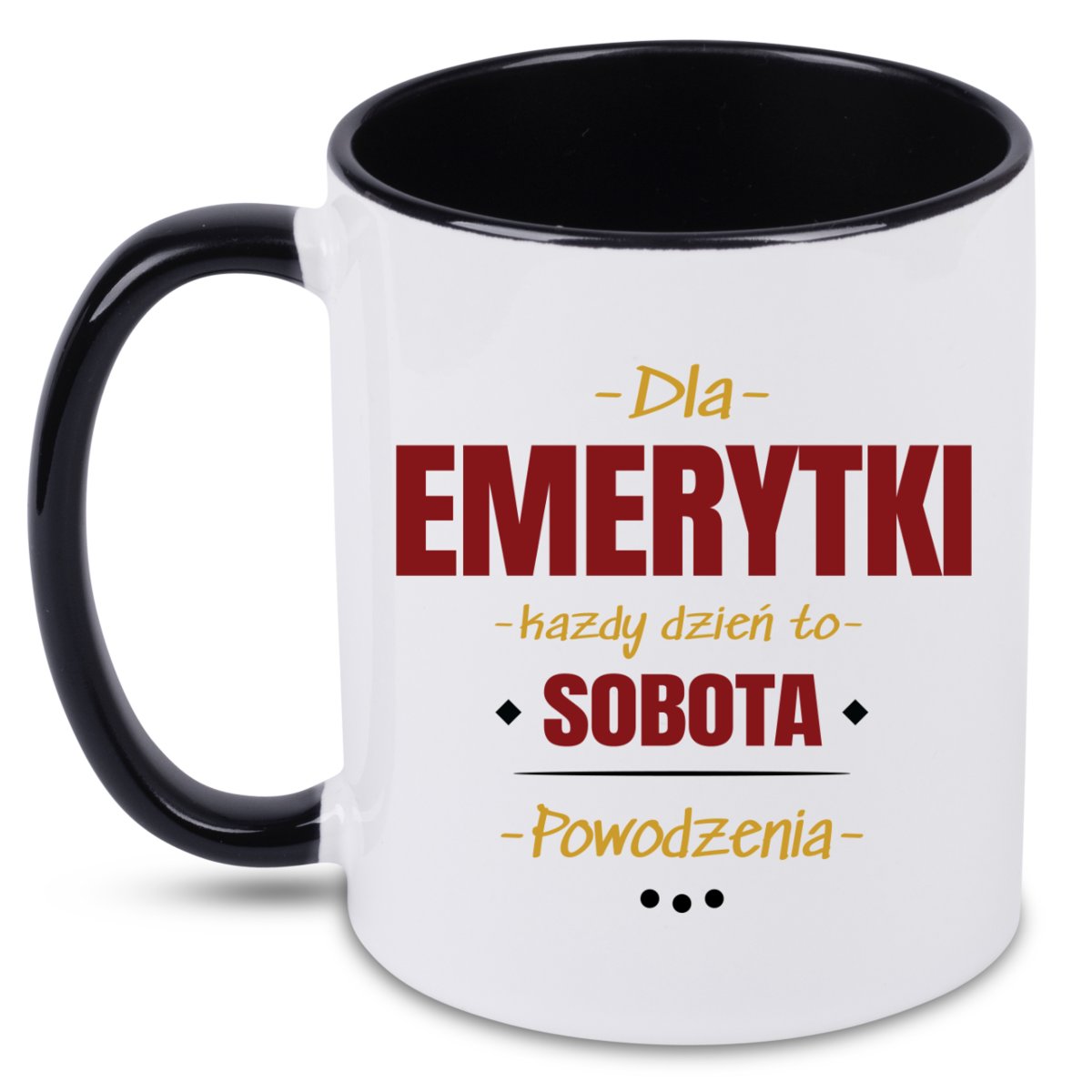 Kubek czarny dla emerytki na odejście z pracy pożegnane emerytura