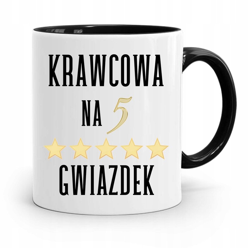 KUBEK CZARNY DLA KRAWCOWEJ KRAWCOWA NA 5 GWIAZDEK Z Nadrukiem Ze