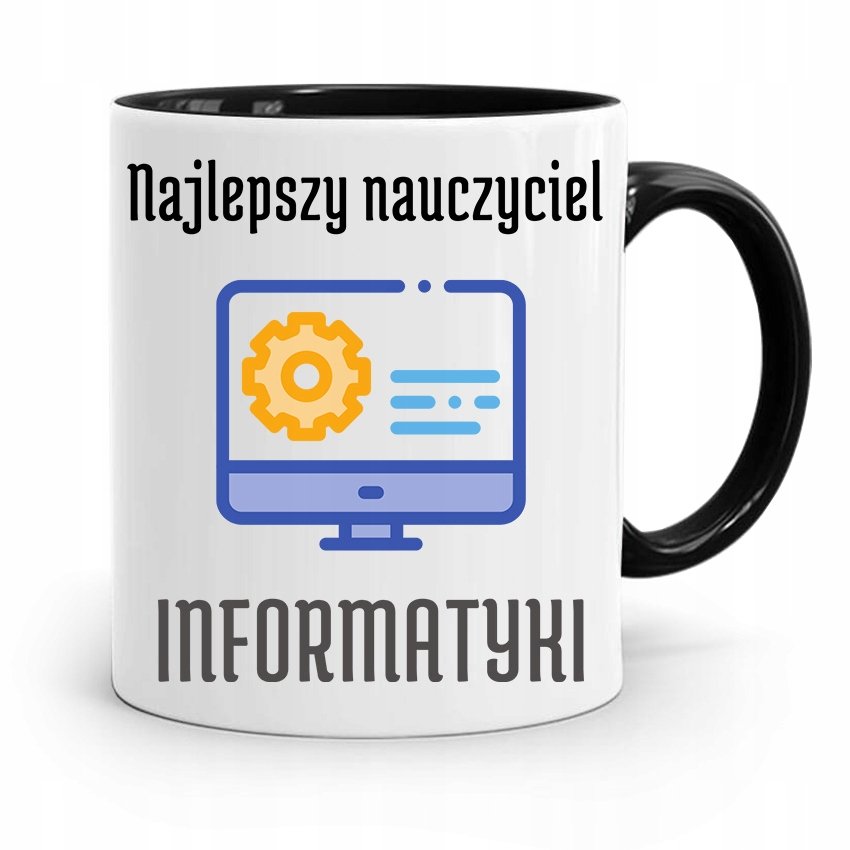 KUBEK CZARNY PREZENT DZIEŃ NAUCZYCIELA INFORMATYKI z Nadrukiem ze