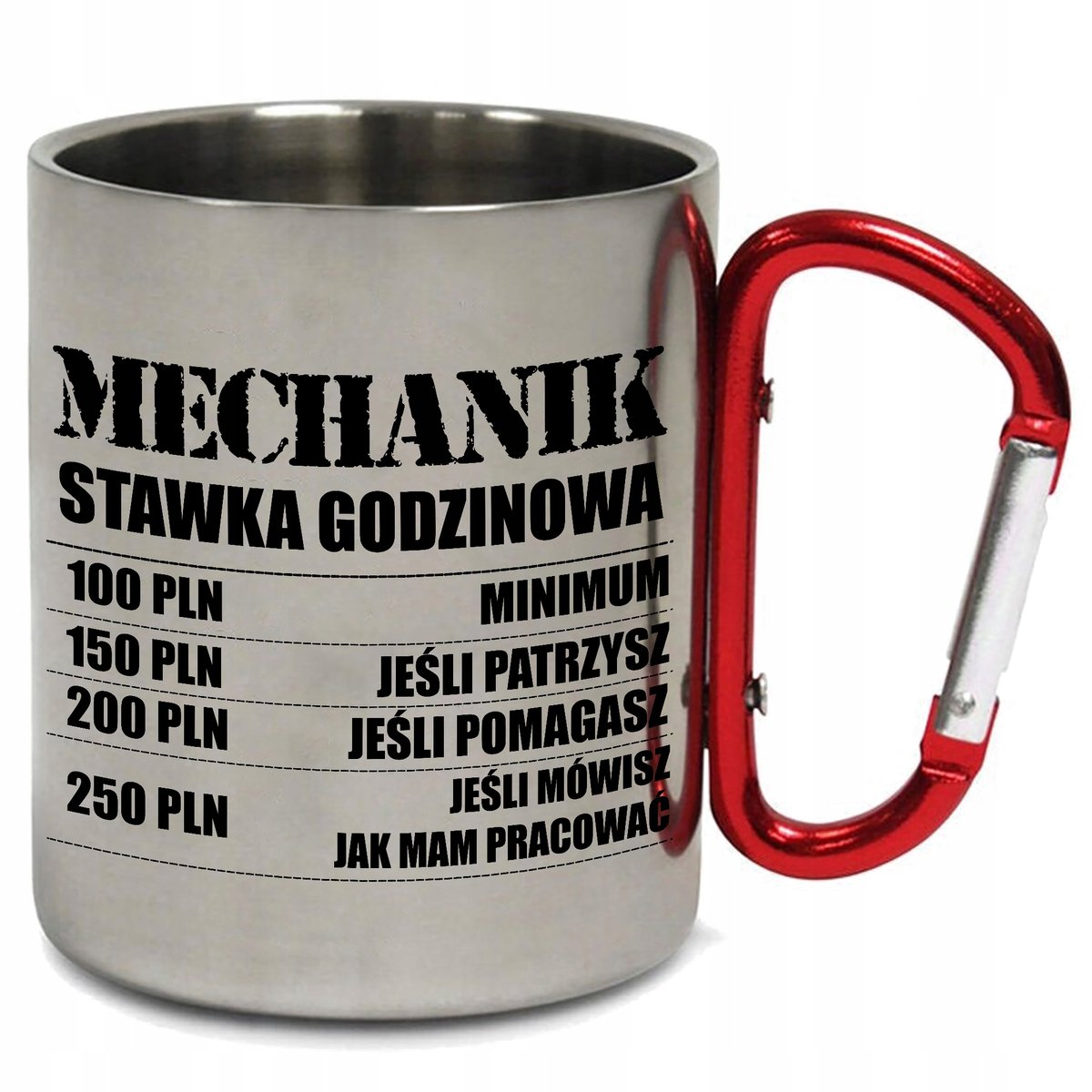 KUBEK METALOWY Z KARABIŃCZYKIEM 300 ML WYTRZYMAŁY PREZENT DLA MECHANIKA