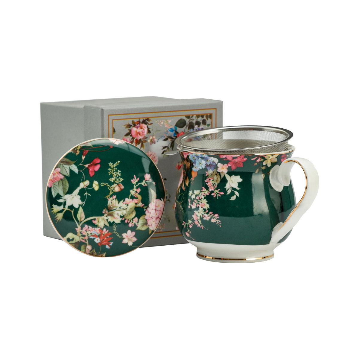 Kubek Porcelanowy Z Sitkiem Zaparzaczem Flowers Kwiaty 480 Ml P4Y