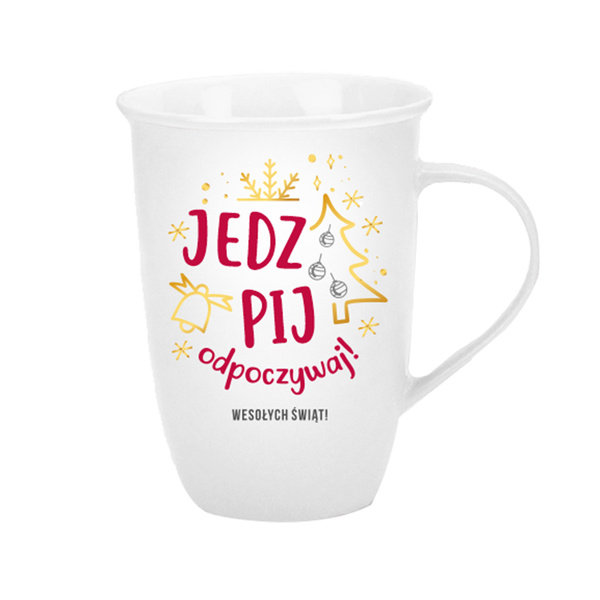 Kubek świąteczny 430 ml ceramiczny z napisem Jedz Pij Odpoczywaj