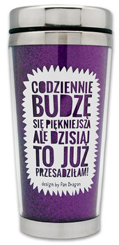 Kubek termiczny, Piękniejsza, fioletowo-biały, 450 ml