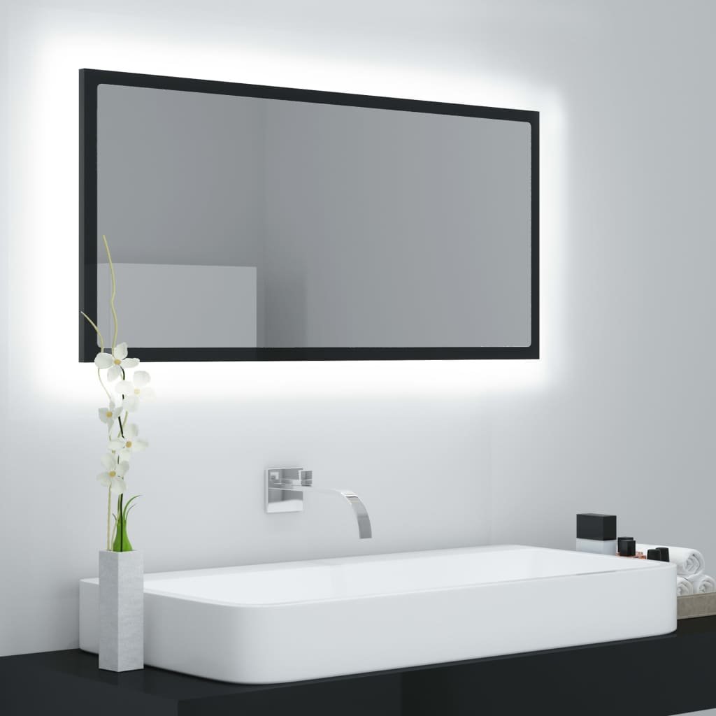 Lustro łazienkowe z LED czarne na wysoki połysk 90x8 5x37 cm vidaXL