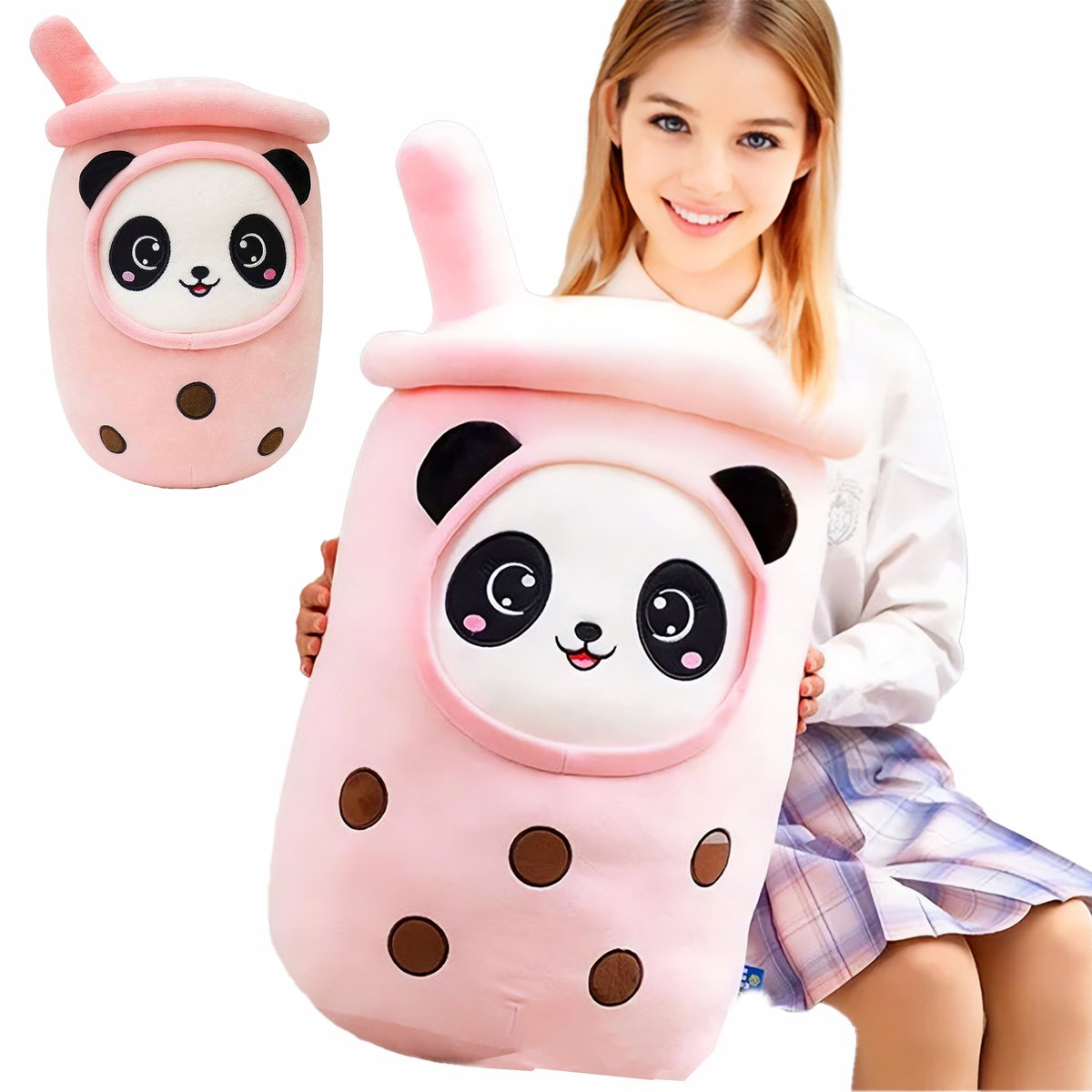 Maskotka Pluszak Poduszka 70 Cm Duża Pluszowa Panda Bubble Tea Kawaii