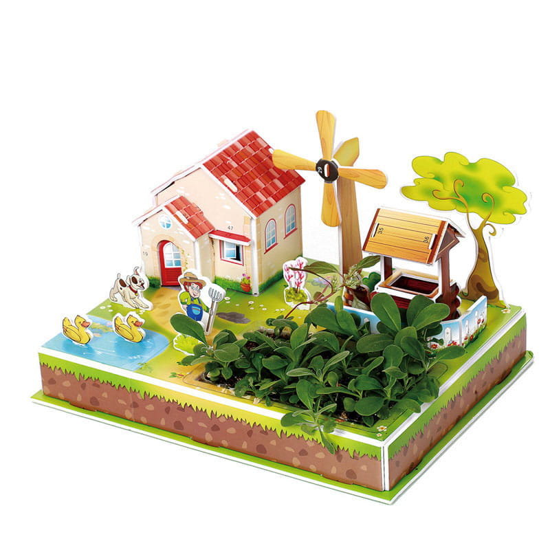 Miniaturowy domek DIY z ogródkiem Puzzle 3D Farma z wiatrakiem