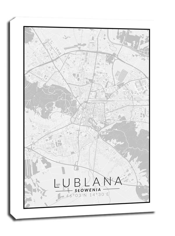 Obraz na płótnie GALERIA PLAKATU Lublana mapa czarno biała 50x70 cm