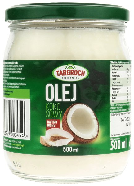 Olej Kokosowy 100 Rafinowany Bezzapachowy 500ml Targroch Targroch