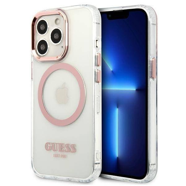 Oryginalne Etui Iphone 13 Pro Guess Hard Case Metal Outline Magsafe