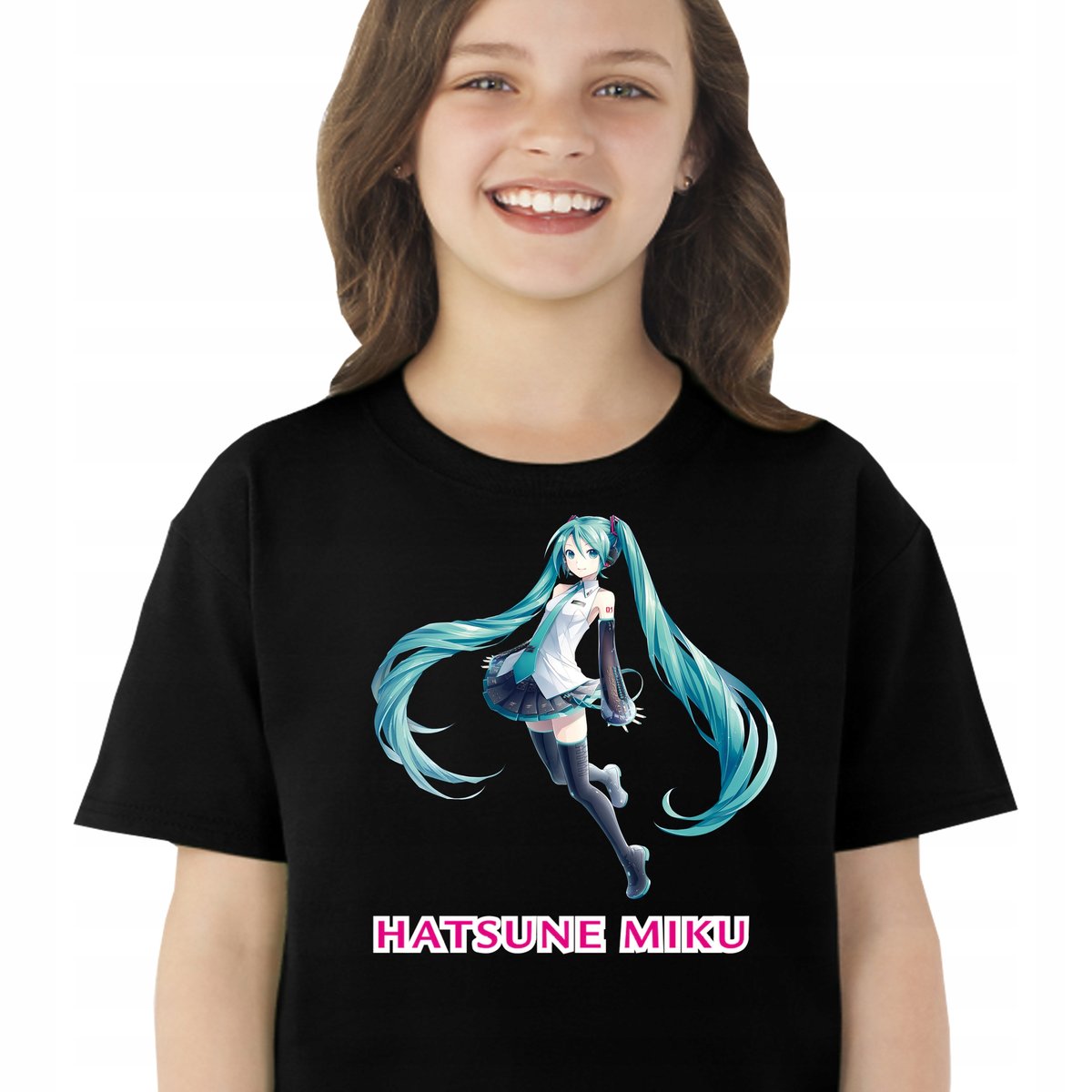 P160 KOSZULKA DZIECIĘCA DLA DZIEWCZYNKI HATSUNE MIKU VOCALOID CZARNA