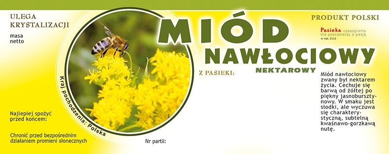 Paczka dużych etykiet na miód nawłociowy 100szt wzór E113 BEE