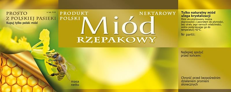 Paczka dużych etykiet na miód rzepakowy 100szt wzór E119 BEE