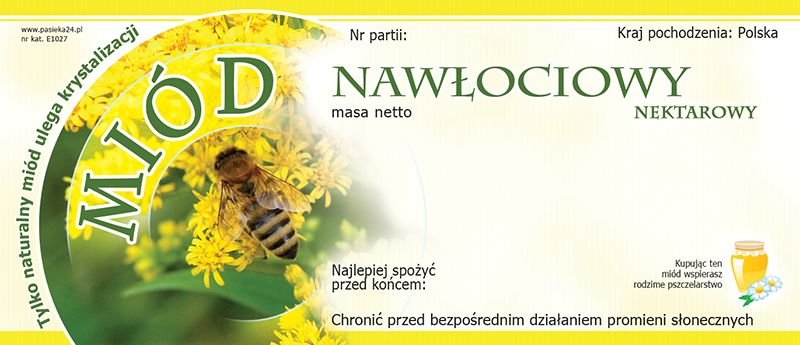 Paczka etykiet na miód nawłociowy 116x50 100szt wzór E1027 BEE